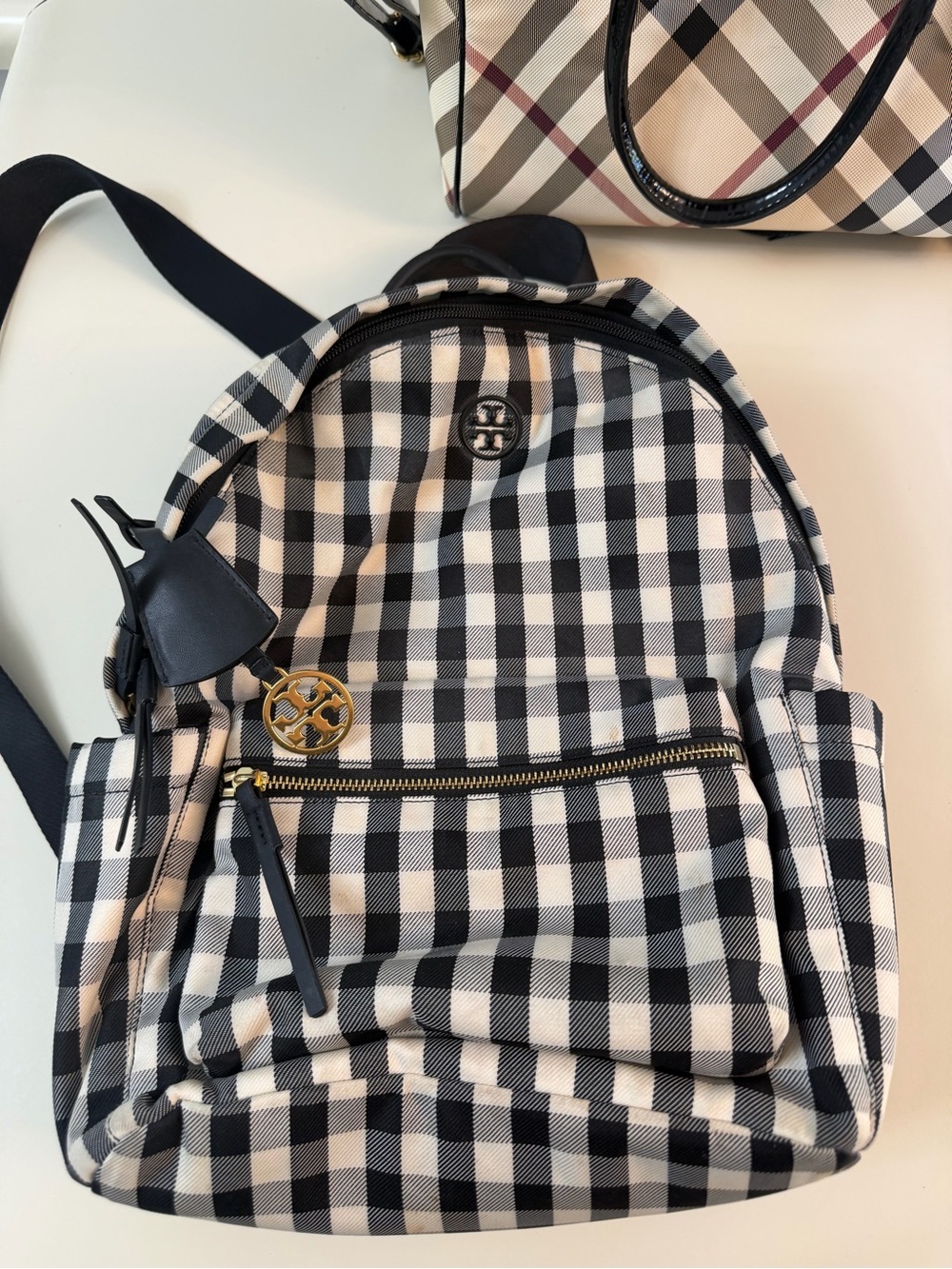 Tory Burch Black and White Gingham Mini Backpack